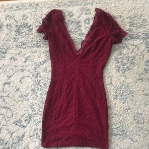 Maroon lace plunge dress
